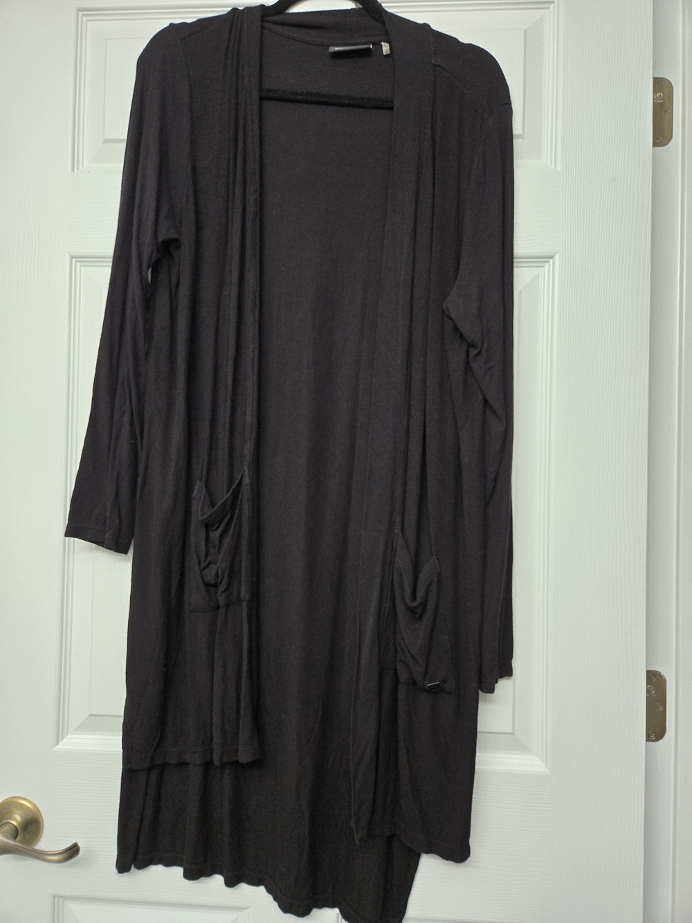 DKNY Black Open-Front Hi-Lo Long Duster Cardigan